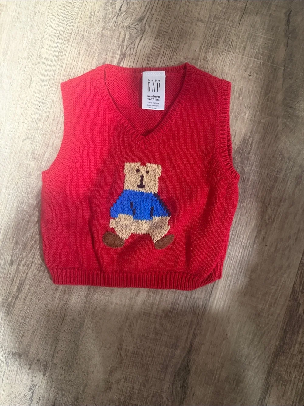GAP Red Knit Vest with Bear Motif